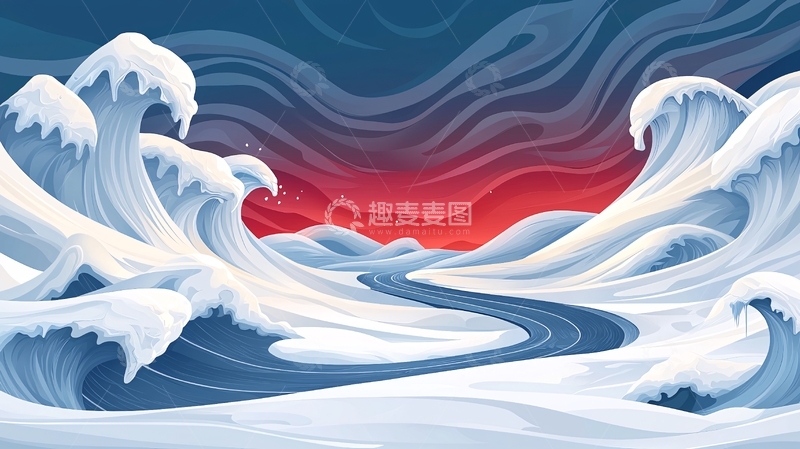 高清大图下载【趣麦麦图】汹涌的波涛与红日背景