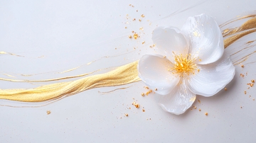 金色流线与白色花朵的艺术设计