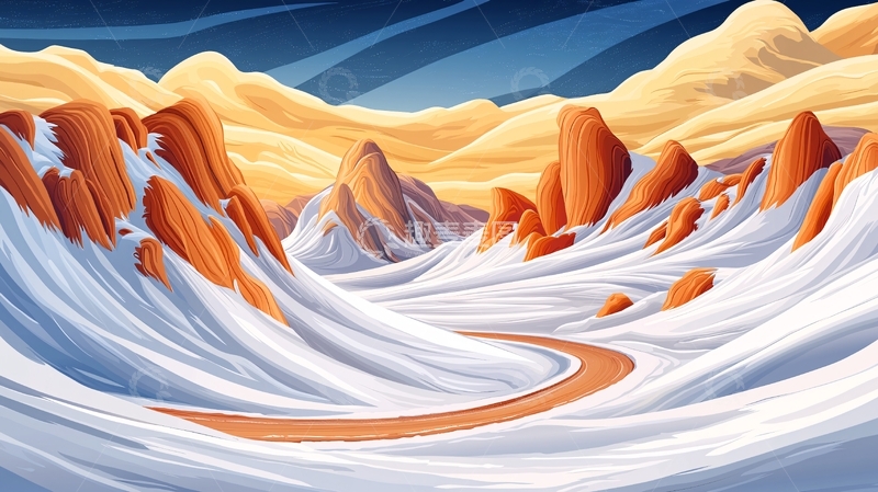 高清大图下载【趣麦麦图】雪山峡谷日落美景