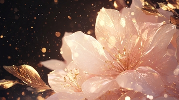 梦幻花朵与金色叶子背景