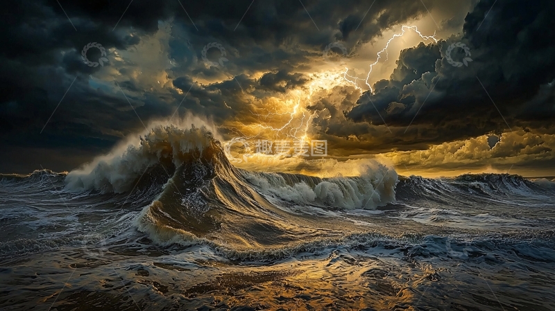 高清大图下载【趣麦麦图】狂风暴雨下的海浪