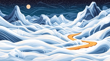 冰雪覆盖的山脉夜景