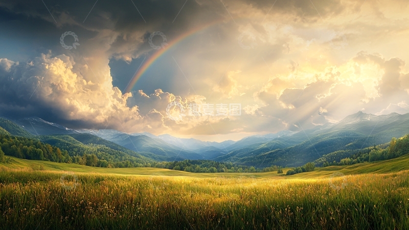 高清大图下载【趣麦麦图】田野上的彩虹云景