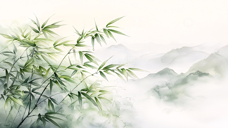 高清大图下载【趣麦麦图】水墨山水间的翠竹