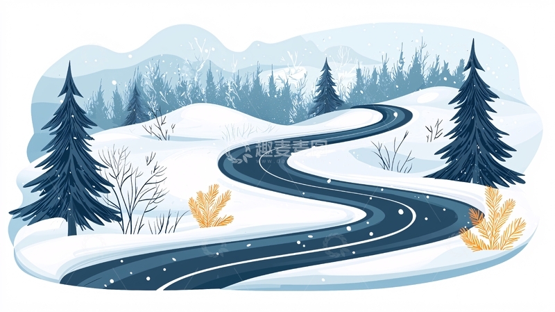 高清大图下载【趣麦麦图】冬季弯曲道路场景