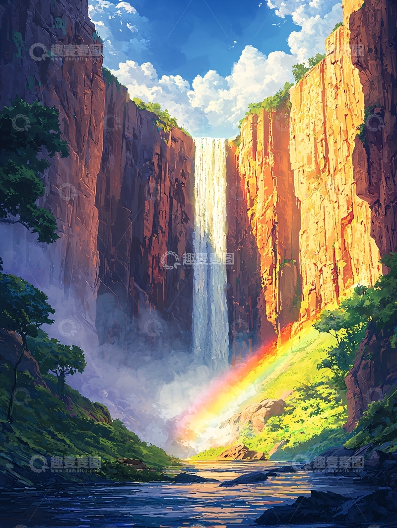 高清大图下载【趣麦麦图】壮丽瀑布峡谷风光