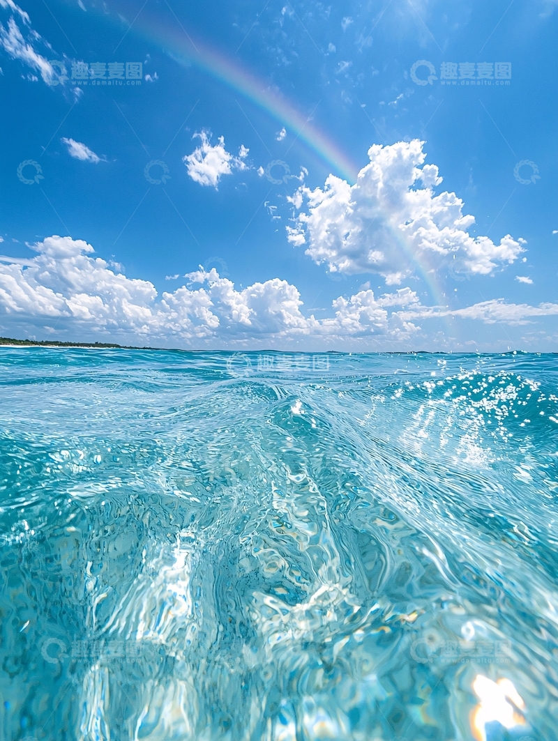 高清大图下载【趣麦麦图】清澈海水上的彩虹天空