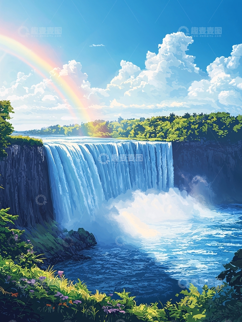 高清大图下载【趣麦麦图】壮丽的瀑布和彩虹
