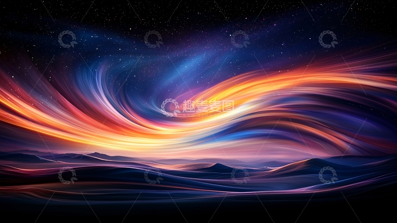 高清大图下载【趣麦麦图】绚丽星空下的抽象山水