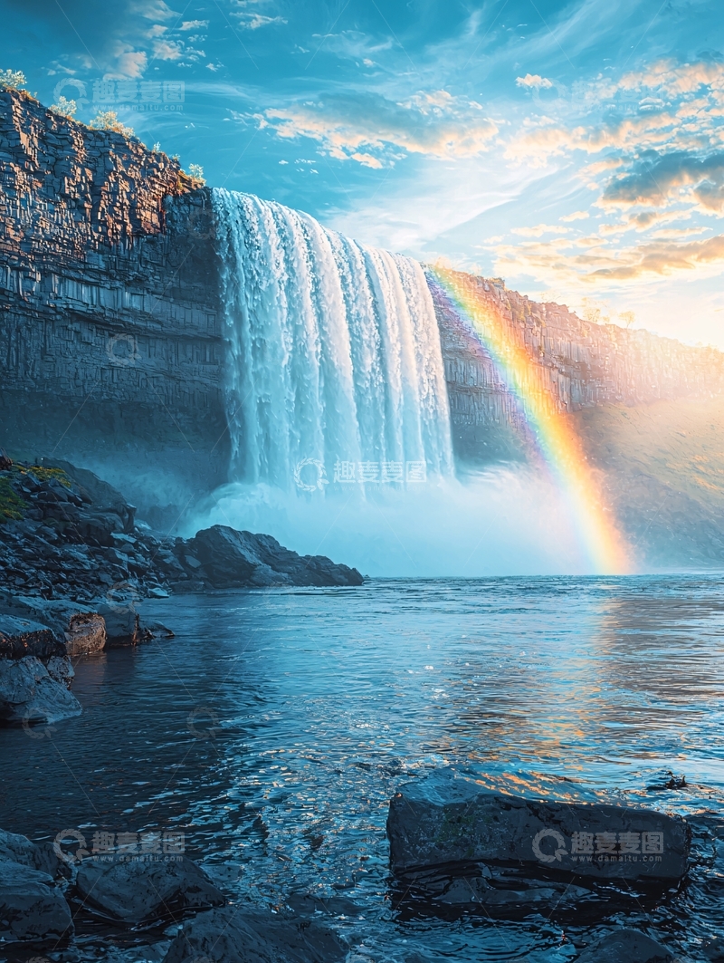 高清大图下载【趣麦麦图】壮丽瀑布彩虹景观