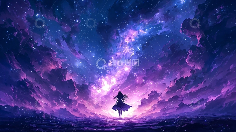 高清大图下载【趣麦麦图】星空下的少女