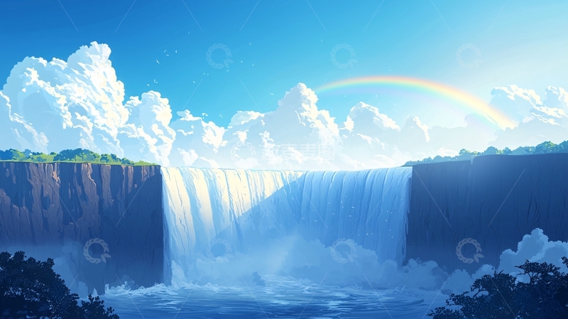 高清大图下载【趣麦麦图】壮丽瀑布彩虹美景