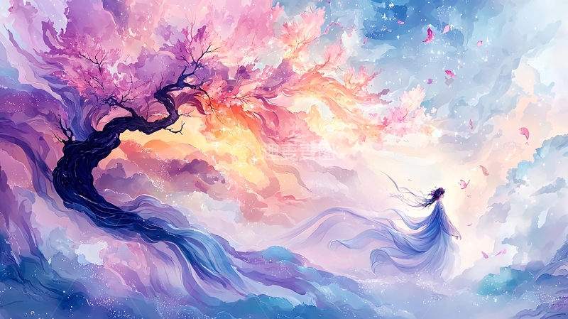 高清大图下载【趣麦麦图】-梦幻树下的女子