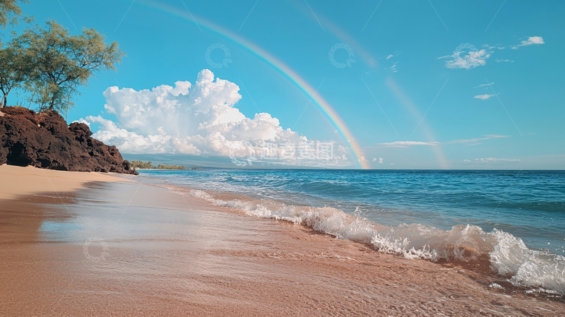 高清大图下载【趣麦麦图】海滩上的彩虹景色