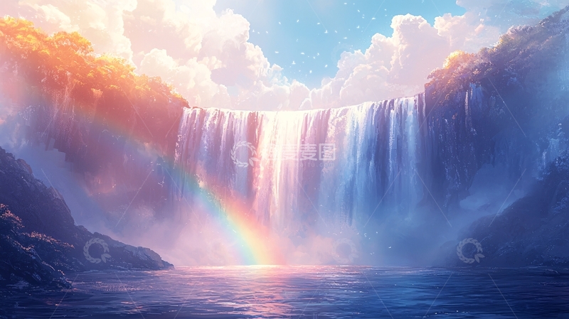 高清大图下载【趣麦麦图】梦幻瀑布彩虹