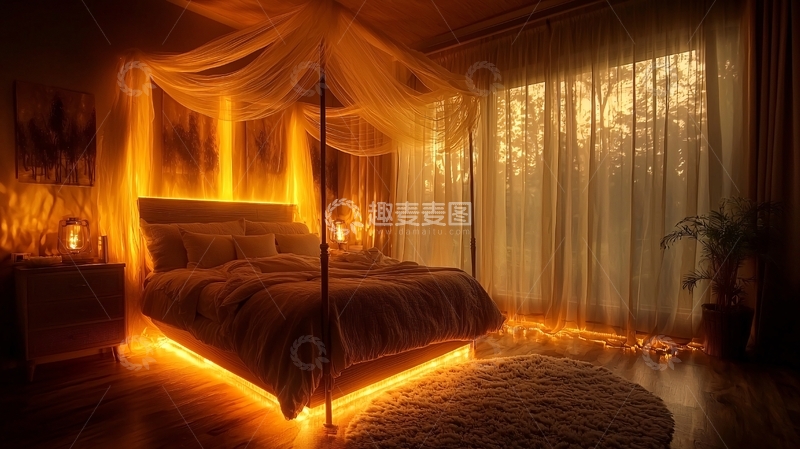 高清大图下载【趣麦麦图】温暖昏暗卧室