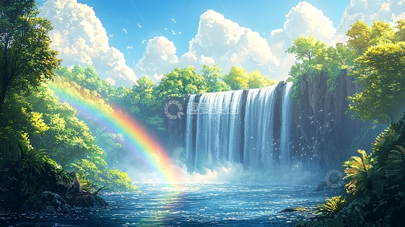 高清大图下载【趣麦麦图】奇幻瀑布彩虹美景