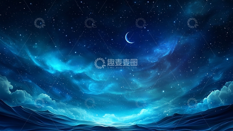 高清大图下载【趣麦麦图】夜空云海中的新月