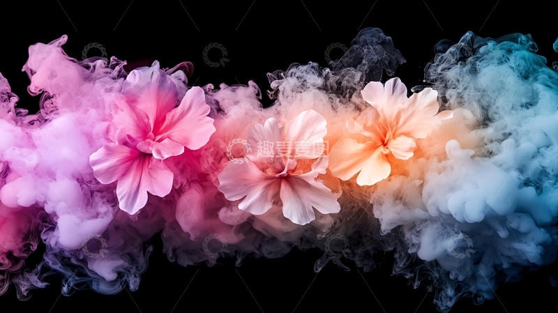 高清大图下载【趣麦麦图】彩色花朵与烟雾结合