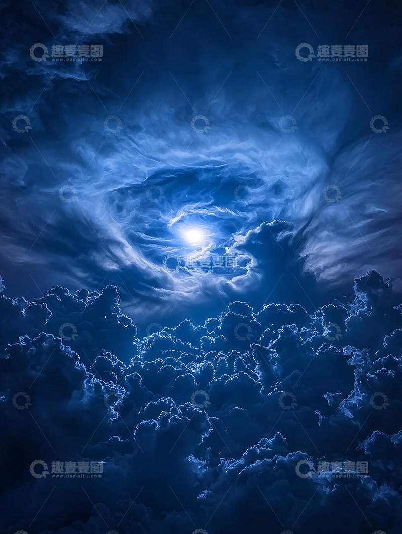 高清大图下载【趣麦麦图】夜空云层漩涡中心发光