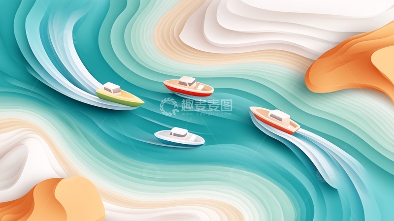 高清大图下载【趣麦麦图】海边小船疾驰的场景