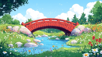 红色拱桥高清图片