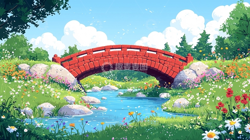 高清大图下载【趣麦麦图】红色拱桥高清图片