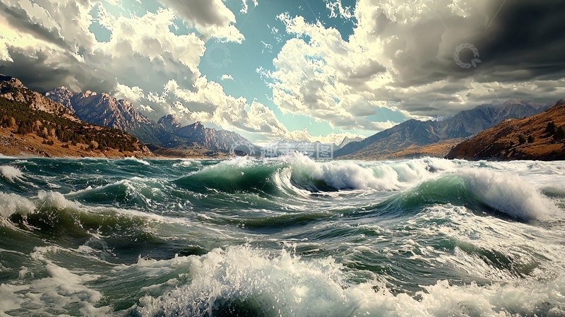 高清大图下载【趣麦麦图】汹涌的海浪撞击海岸