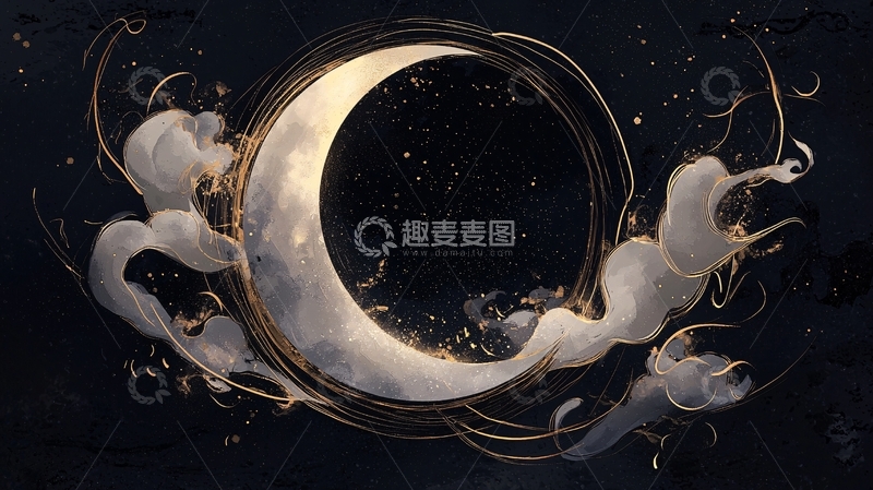 高清大图下载【趣麦麦图】月食云雾星空艺术插画