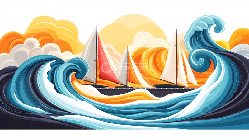 高清大图下载【趣麦麦图】海浪中航行的帆船