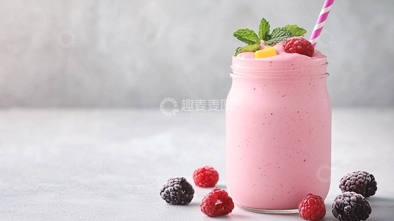 高清大图下载【趣麦麦图】粉色果昔配浆果