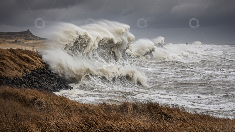 高清大图下载【趣麦麦图】狂风巨浪拍打海岸