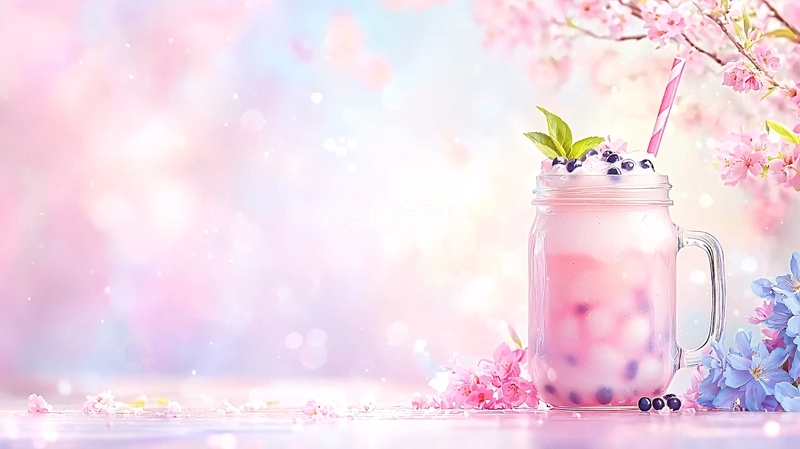 高清大图下载【趣麦麦图】粉色饮品梦幻背景