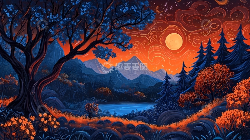 高清大图下载【趣麦麦图】梦幻森林月夜