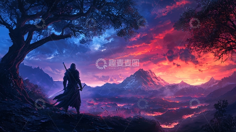 高清大图下载【趣麦麦图】神秘男子站在山巅远眺