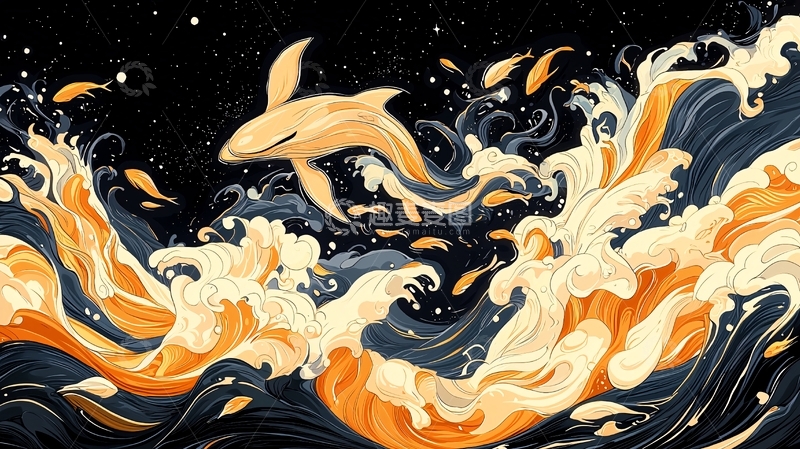 高清大图下载【趣麦麦图】海浪中的飞鱼