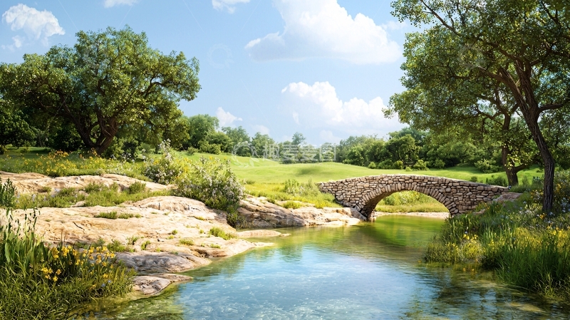 高清大图下载【趣麦麦图】美丽的田园风光小河