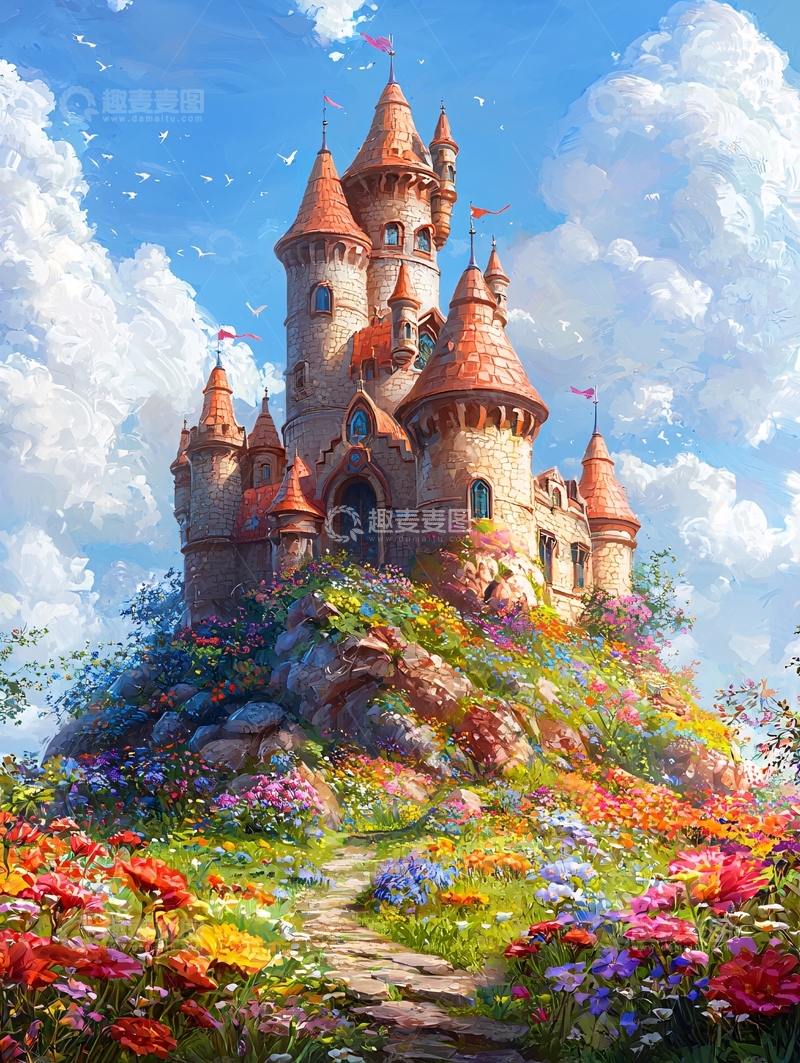 高清大图下载【趣麦麦图】童话城堡鲜花环绕