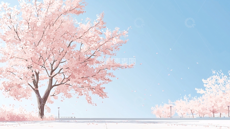 高清大图下载【趣麦麦图】樱花树下的蓝天白云