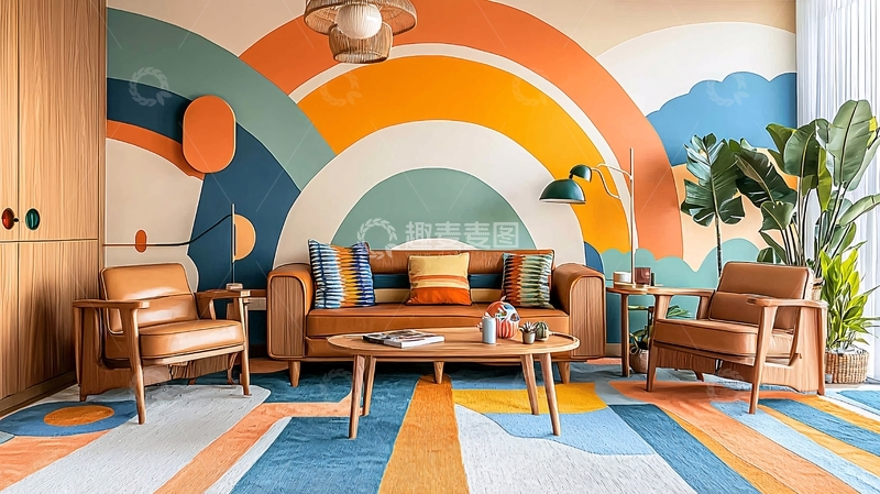 高清大图下载【趣麦麦图】室内彩虹壁画客厅