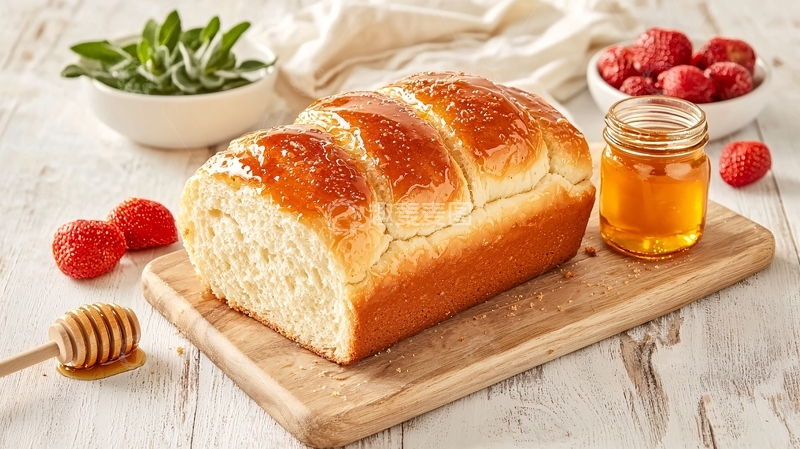 高清大图下载【趣麦麦图】诱人面包搭配蜂蜜草莓