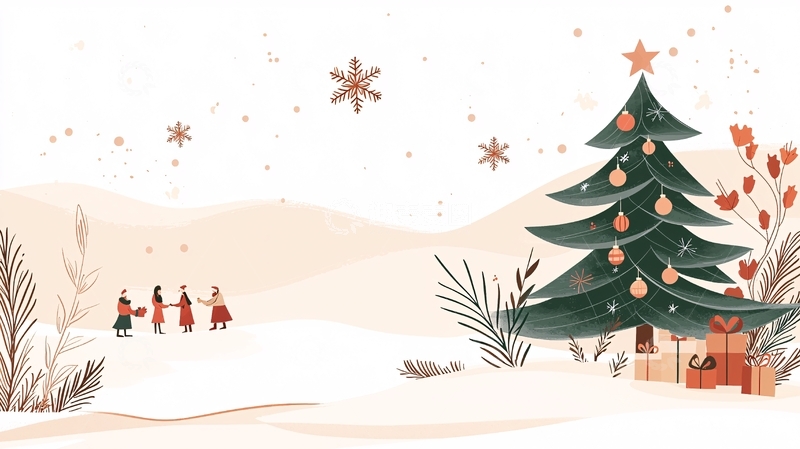 高清大图下载【趣麦麦图】冬季雪地圣诞树场景