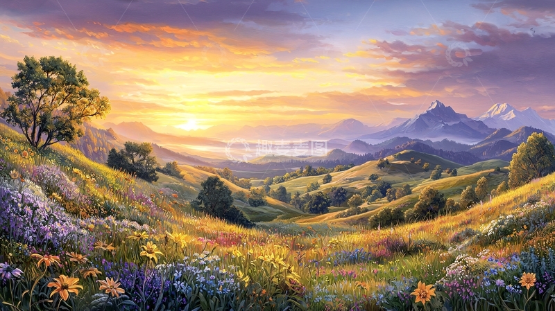 高清大图下载【趣麦麦图】田园风光日出景色