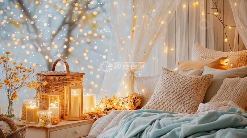 高清大图下载【趣麦麦图】温暖舒适的卧室夜景