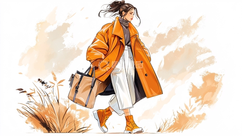 高清大图下载【趣麦麦图】橙色外套女子
