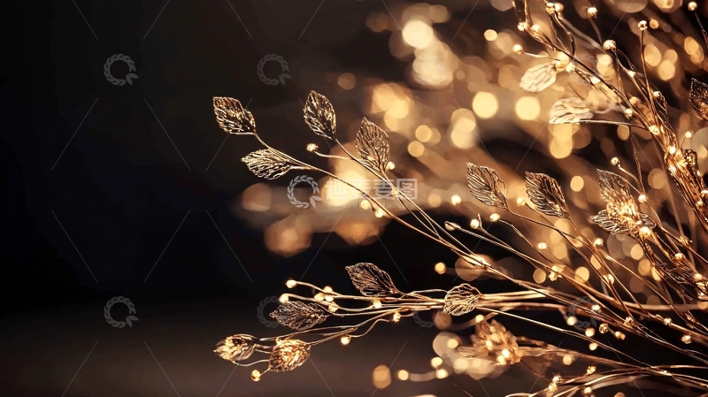 高清大图下载【趣麦麦图】金色枝条与光点背景