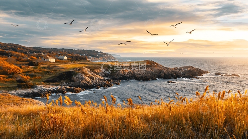 高清大图下载【趣麦麦图】夕阳下的海岸风光
