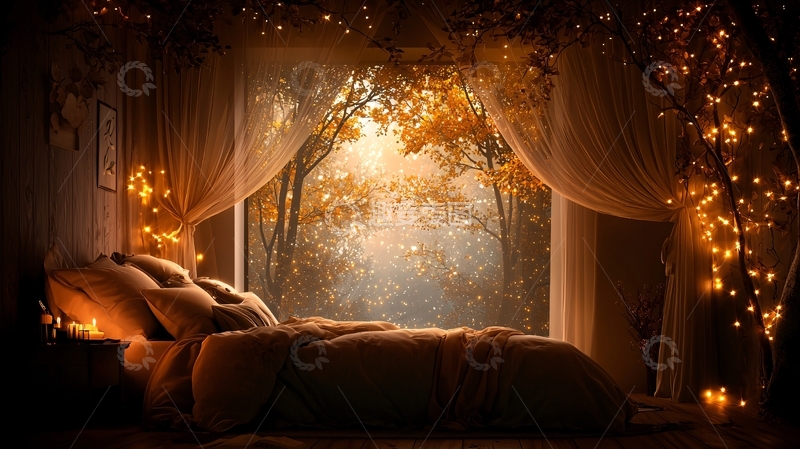 高清大图下载【趣麦麦图】温馨的卧室窗外景色