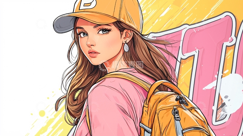 高清大图下载【趣麦麦图】戴帽子的年轻女孩