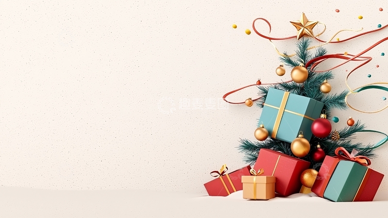 高清大图下载【趣麦麦图】圣诞礼物堆叠成树形状